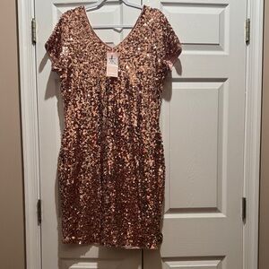 Sequin Rose Gold Midi Dress